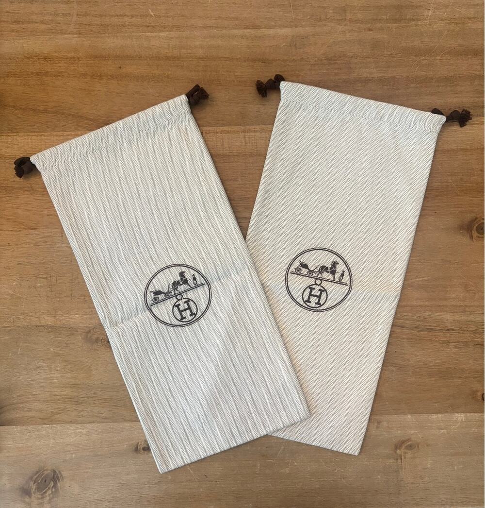 Set of 2 Brand New Never used Hermes Shoebags Dustbags Shoe Pouch Bag 14" x 6.5"